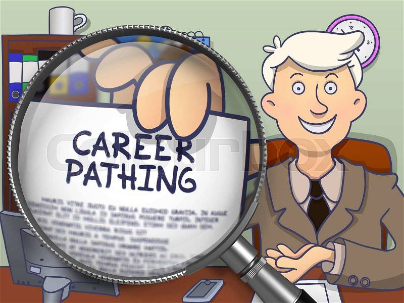 Career Pathing. Concept on Paper in Business Man\'s Hand through Lens. Colored Modern Line Illustration in Doodle Style, stock photo