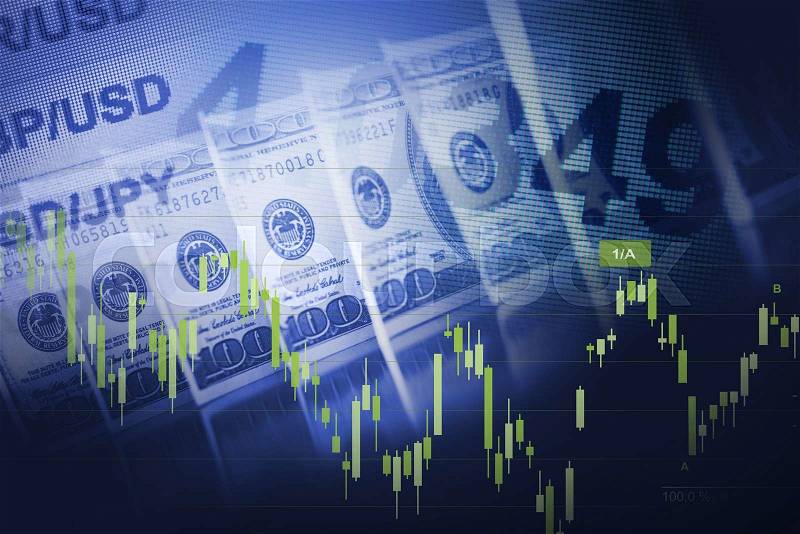 Forex Currency Trading Blue Concept with American Dollars. , stock photo