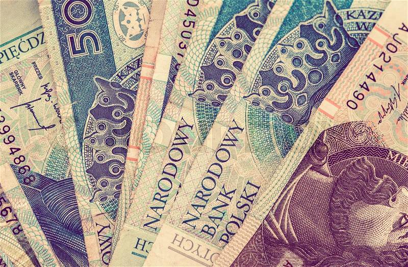 Polish Zloty Money Concept Closeup. Polish Zloty Banknotes, stock photo