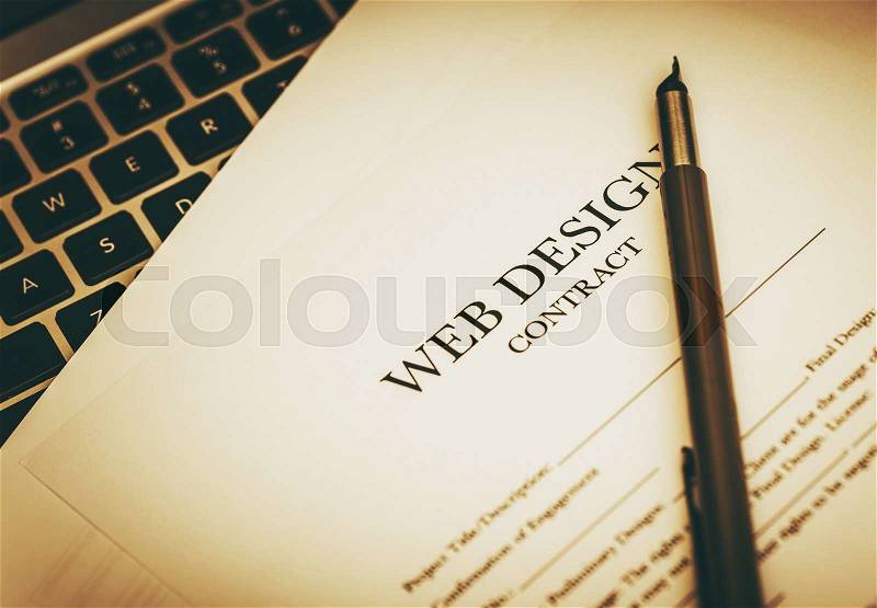 Web Design Job Contract Documents Closeup Photo. , stock photo