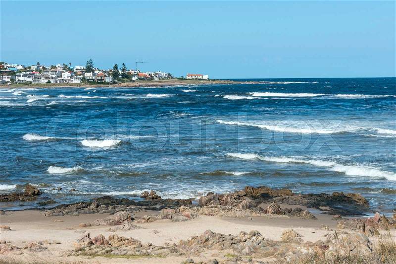 Beach in La Barra, a picturesque famous popular seaside holiday destination in Punta del Este, Uruguay, stock photo