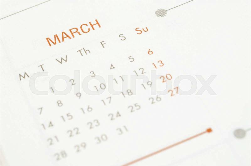 Wall Calendar March 2016, stock photo