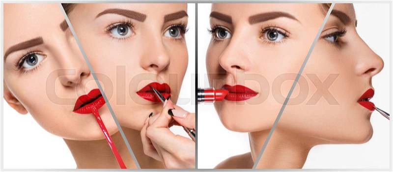 The makeup collage with professional make-up details, stock photo