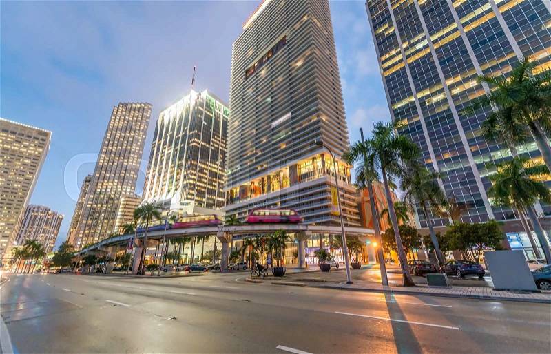 Downtown Miami at dusk. City buildings against the sky, stock photo