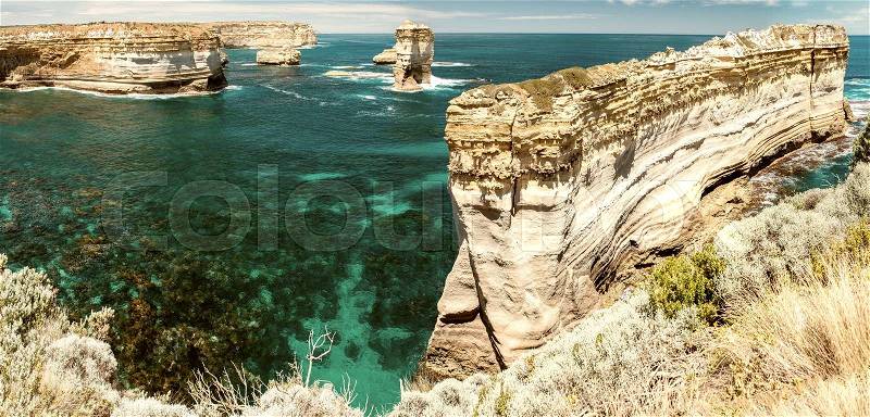 Magnificent coastal view along Razorback viewpoint - Great Ocean Road, Australia, stock photo