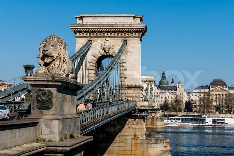 Hungary, budapest. chain bridge and danube. the chain bridge is a landmark of the hungarian capital, stock photo