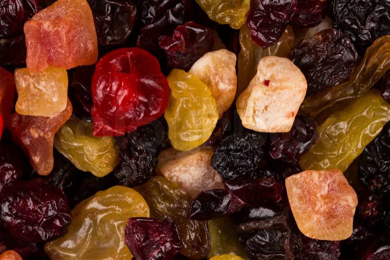 Tasty sweet mix dried fruits colorful background, stock photo