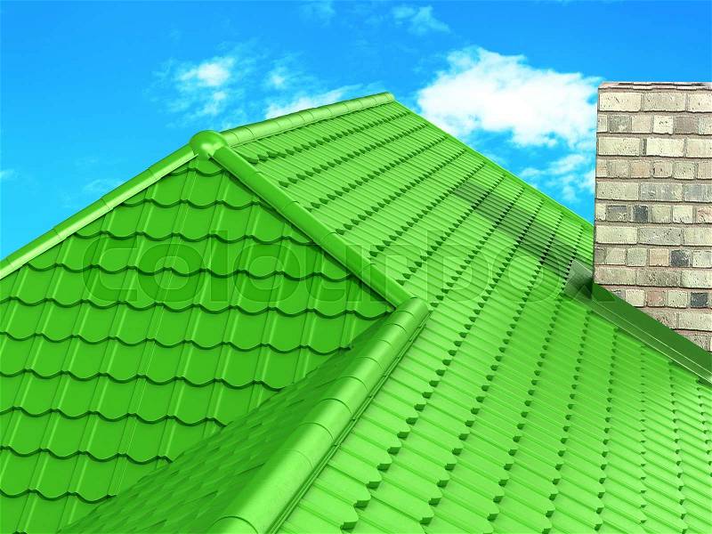 New green roof against the blue sky, stock photo