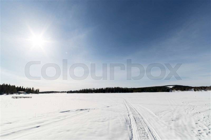 Snow Covered Lake in Sweden, stock photo