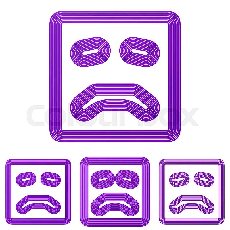 Purple line sadness symbol logo design set, vector
