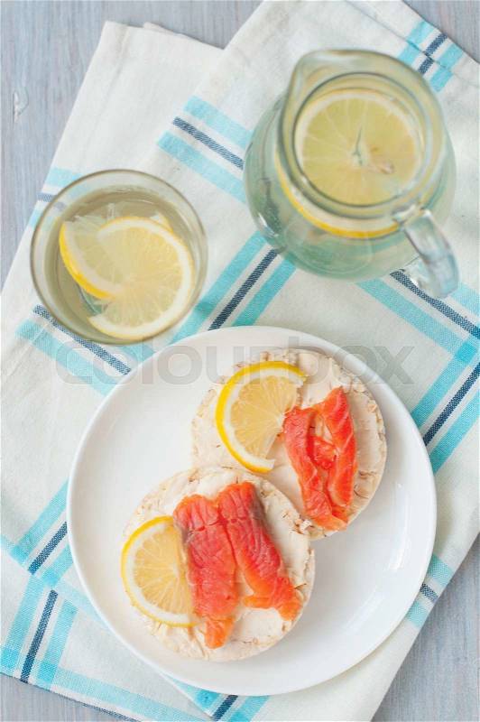 Sandwich with fresh salted salmon and cream cheese, stock photo