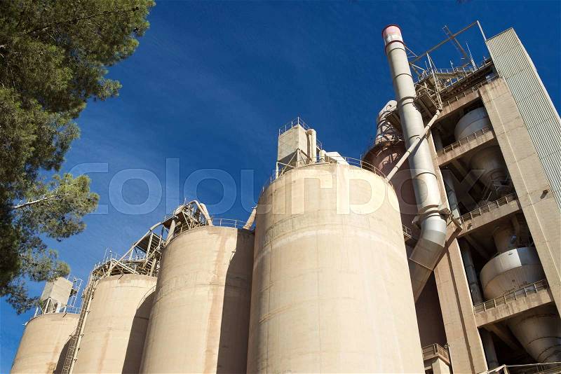 Exterior view of a cement factory, Morata de Jalon, Zaragoza province, Aragon, Spain, stock photo