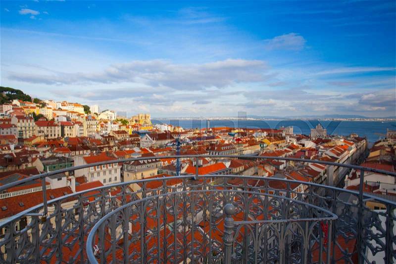 View from the top of the Santa Justa elevator on Lisbon city.,Portugal, stock photo