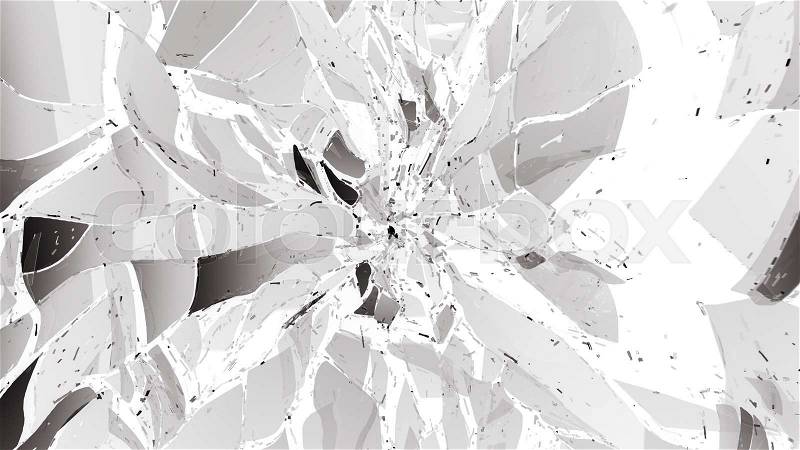 Pieces of splitted or cracked glass on white. Large resolution, stock photo