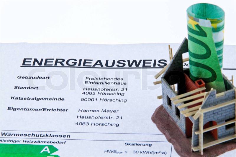 Carcass House Energy Pass. Certification for Austria, stock photo