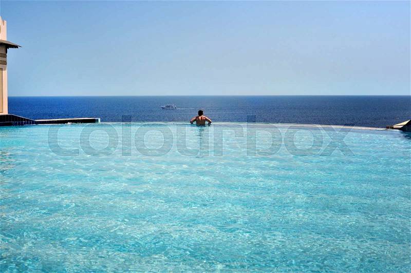 Pool and sea view in hotel. Egypt, stock photo