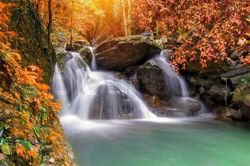 Waterfall in deep rain forest jungle (Krok E Dok Waterfall Saraburi) Thailand, stock photo