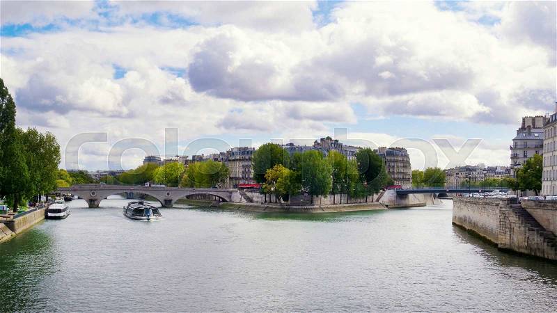 View from the Bridge Arcole on the the Saint Louis Island, Paris, France, stock photo