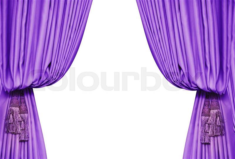 Brush on the purple curtains isolated on white, stock photo