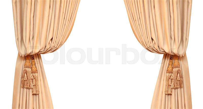 Brush on the curtains in beige room, stock photo