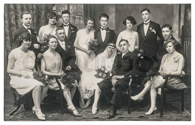 BERLIN, GERMANY - CIRCA 1936: Old family wedding portrait. People wearing vintage clothing, stock photo