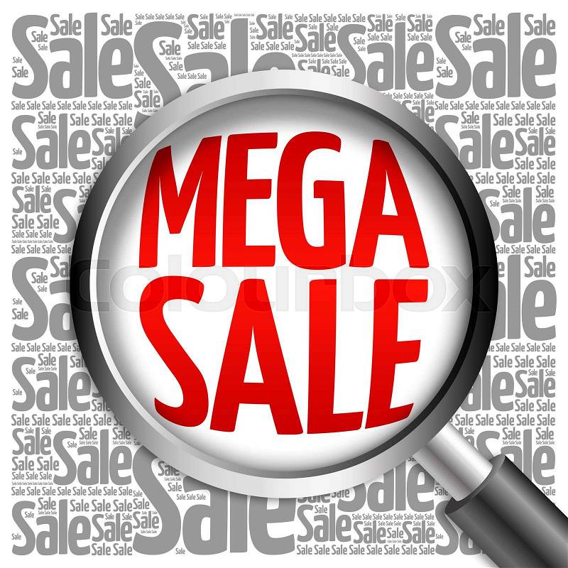 MEGA SALE word cloud with magnifying glass, business concept, stock photo