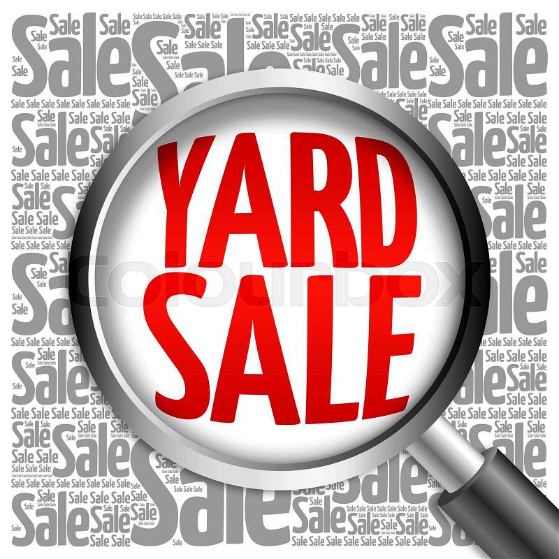 YARD SALE word cloud with magnifying glass, business concept, stock photo