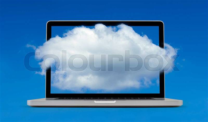Clouds getting out the laptop, Cloud computing concept- clipping path included, stock photo