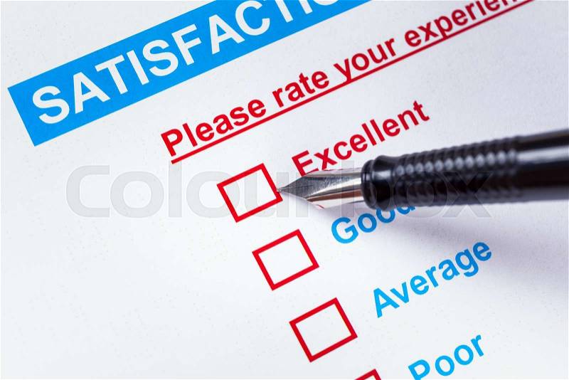 Customer satisfaction survey checkbox with rating and pen pointing at Excellent, can use any business concept background, stock photo