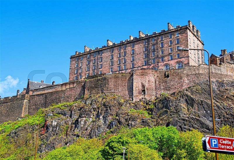 View to Edinburgh Castle in Edinburgh in Scotland. Edinburgh is the capital of Scotland in the United Kingdom. , stock photo