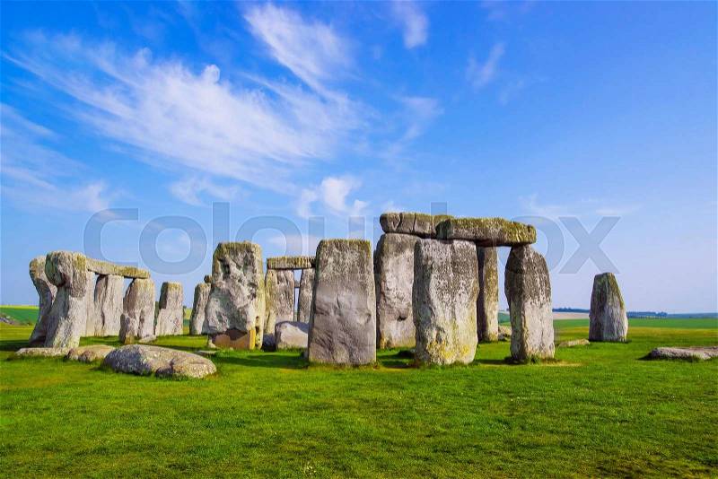 Stonehenge in Wiltshire of England in cloudy weather. It is a prehistoric monument 8 miles north from Salisbury, in the place called Wiltshire in South West England. It is under protection of UNESCO, stock photo