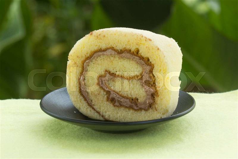 Banana roll cake on the plate, stock photo