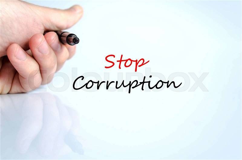 Stop corruption text concept isolated over white background, stock photo