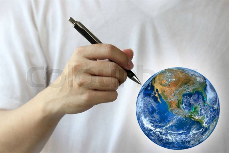 Hand write the world, Elements of this image furnished by NASA, stock photo