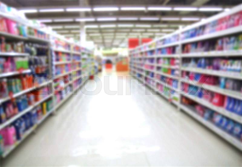 Empty supermarket aisle, Motion Blur, stock photo