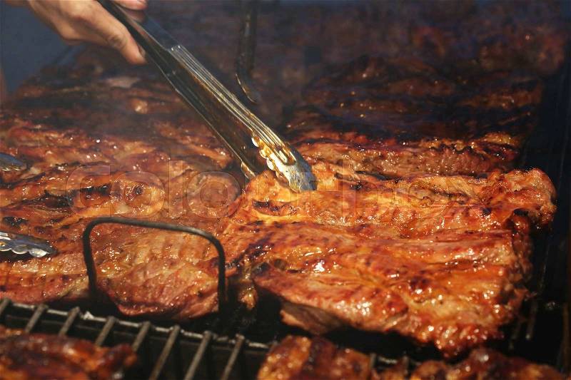 Beef rib bbq on grill, stock photo