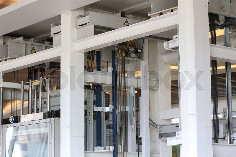 Elevator structure inside the building, stock photo