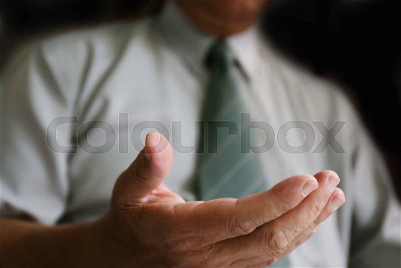Businessman reach hand, background, stock photo