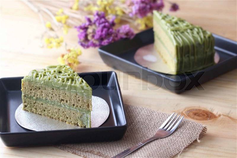 Green tea cake, homenade bakery, stock photo