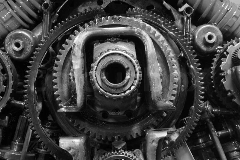 Old gear and chain, machinery part background, stock photo