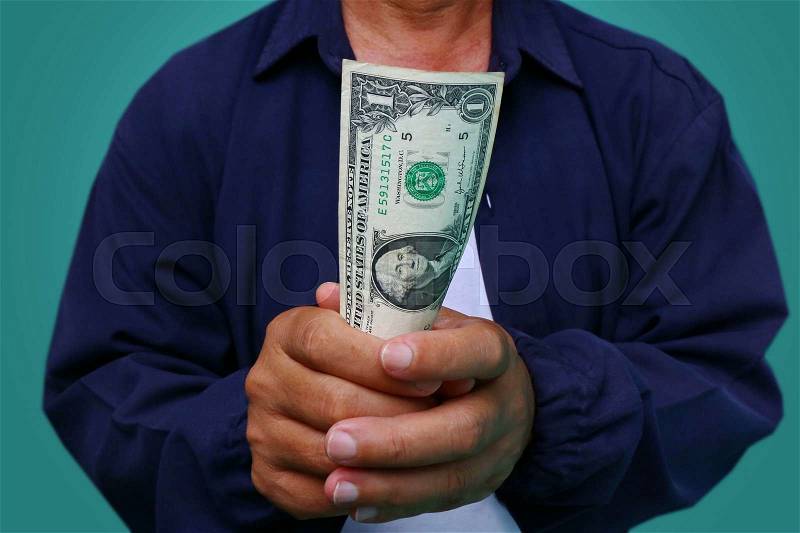 Businessman giving money, united states dollar (USD) bills - cash, stock photo