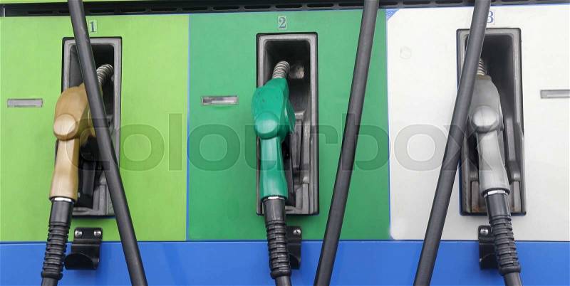 Fuel oil dispenser in gasoline station, stock photo