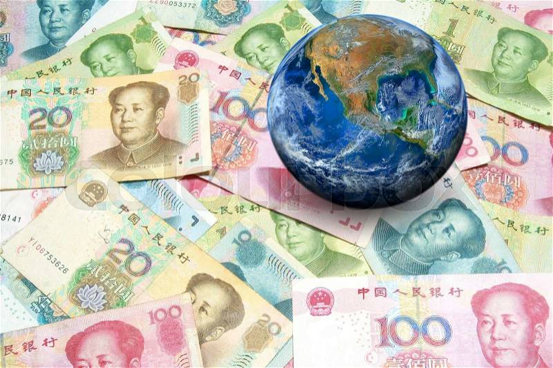 China banknote with planet world. Elements of this image furnished by NASA, stock photo