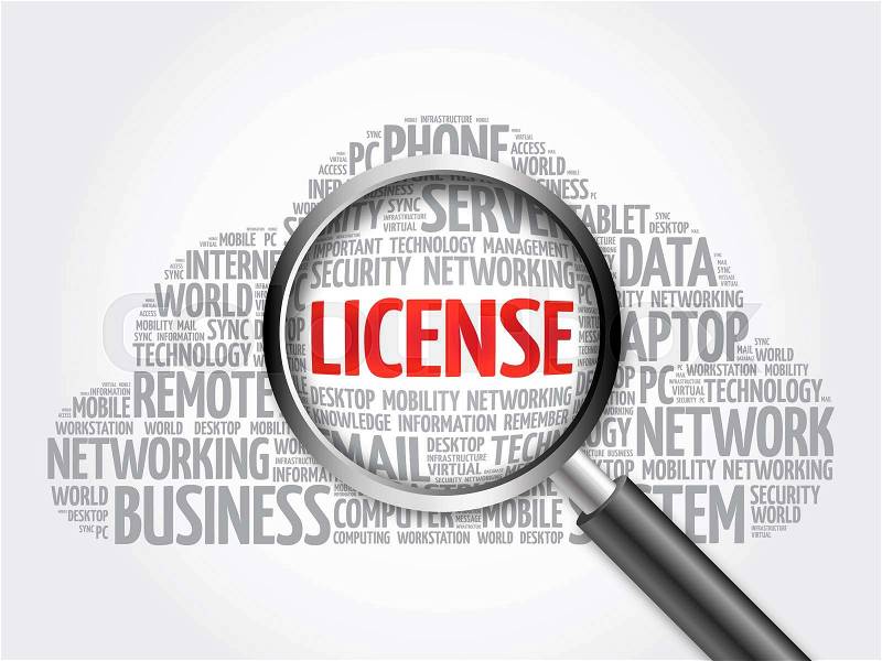 LICENSE word cloud with magnifying glass, business concept, stock photo