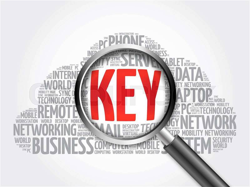 KEY word cloud with magnifying glass, business concept, stock photo