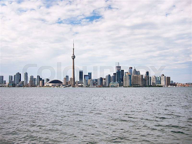 Downtown Toronto - including the Rogers Centre, CN Tower, and banking distric, stock photo