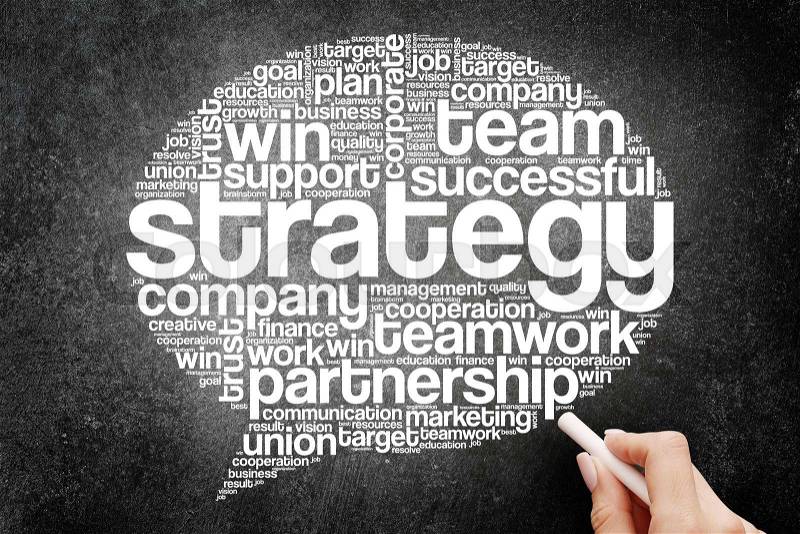 Strategy Think Bubble Word Cloud, business concept on blackboard, stock photo