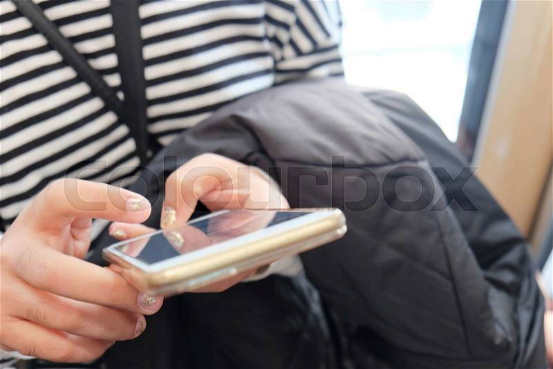 Close up of business woman using a smartphone,Social Media Life, stock photo