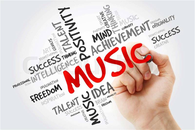Hand writing Music with marker, word cloud concept, stock photo