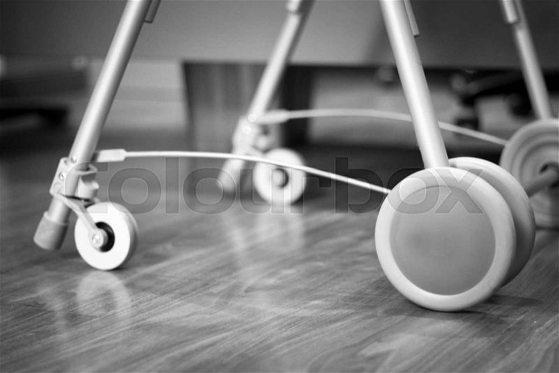 Senior\'s wheel walker frame in hospital clinic, stock photo
